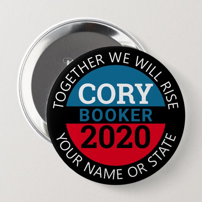 Cory Booker 2020 Together We Will Rise Campaign Button (Front & Back)