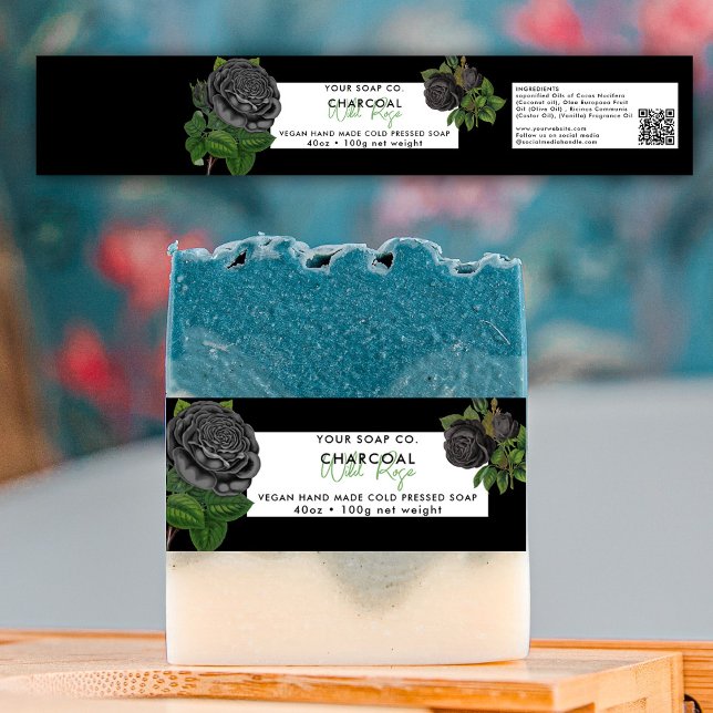 Cosmetic Bar Soap Belly Band Label Wrap Black Rose (Cosmetic Bar Soap Belly Band Label Wrap Black Rose)