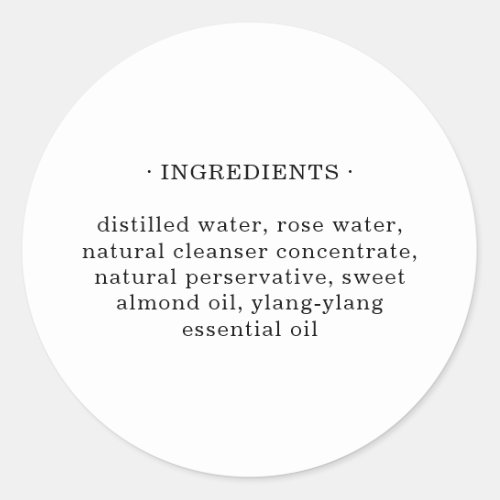 Cosmetic Beauty Product Ingredient List Classic Round Sticker
