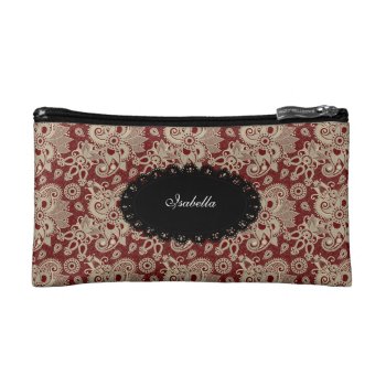 Cosmetic Dark Red Paisley Floral Make-up Lipstick Cosmetic Bag by ZizzagoBags at Zazzle
