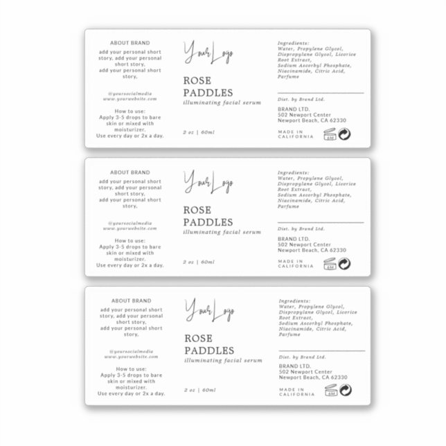 Cosmetic Dropper Bottle Label (Front)