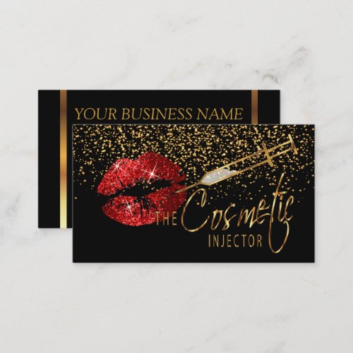Cosmetic Injector with Gold Confetti  Red Lips Business Card