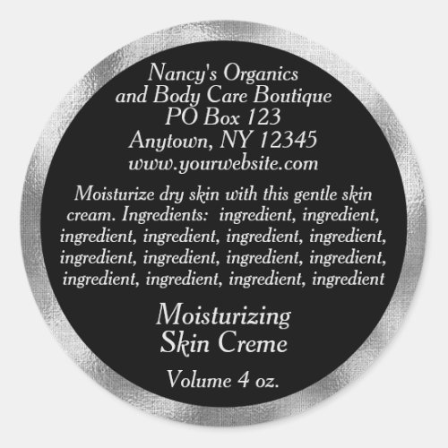 Cosmetic Label with Ingredients _ black w silver