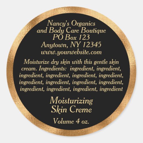 Cosmetic Label with Ingredients _ black with gold