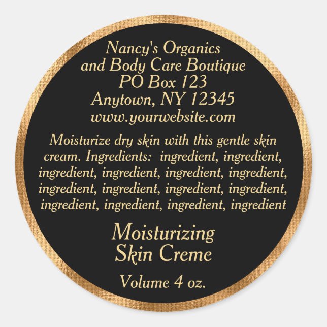 Cosmetic Label with Ingredients - black with gold (Front)