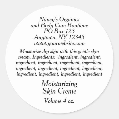 Cosmetic Label with Ingredients _ white with black