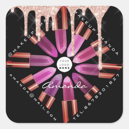 Cosmetic Makeup Artist Pink Lipstick Logo Drips Square Sticker