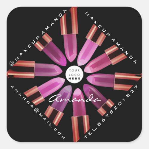 Cosmetic Makeup Artist Pink Lipstick Logo Square Sticker