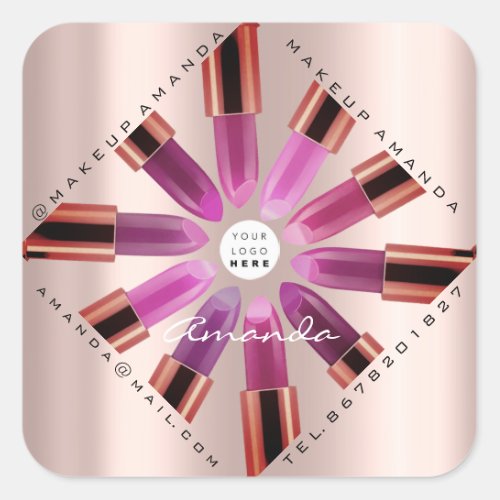Cosmetic Makeup Artist Pink Lipstick Rose Blush  Square Sticker