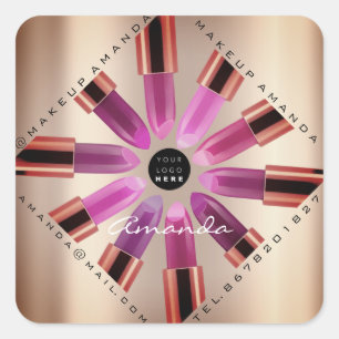 Cosmetic Makeup Artist Pink Lipstick Rose Gold Square Sticker