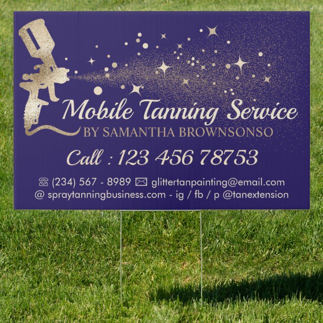 Cosmetic Makeup Spray Tanning Navy and Gold Sign (Insitu)