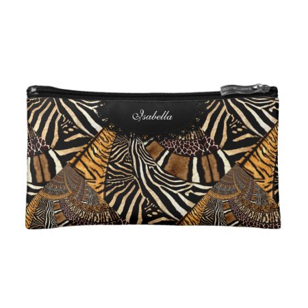 Cosmetic Mixed Animal Zebra Leopard Tiger Print Cosmetic Bag