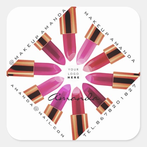 Cosmetica Makeup Gold Pink Lipstick Logo Shop Square Sticker