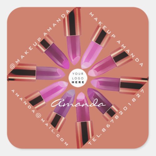 Cosmetica Makeup Rose Gold Lipsticks Logo Shop  Square Sticker