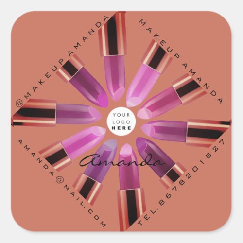 Cosmetica Makeup Rose Gold Pink Lipstick Logo Shop Square Sticker