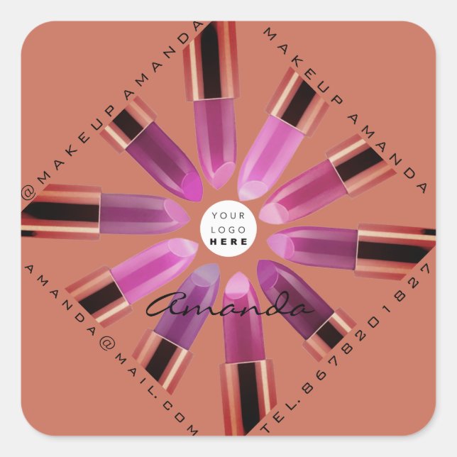 Cosmetica Makeup Rose Gold Pink Lipstick Logo Shop Square Sticker (Front)