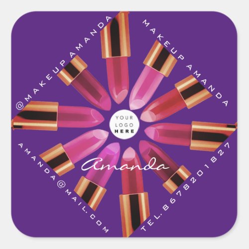 Cosmetica Makeup Shop Gold Pink Lipstick Purple  Square Sticker