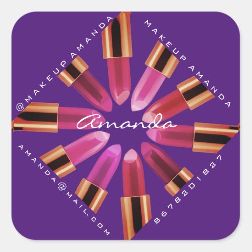 Cosmetica Makeup Shop Rose Pink Lipstick Purple Square Sticker