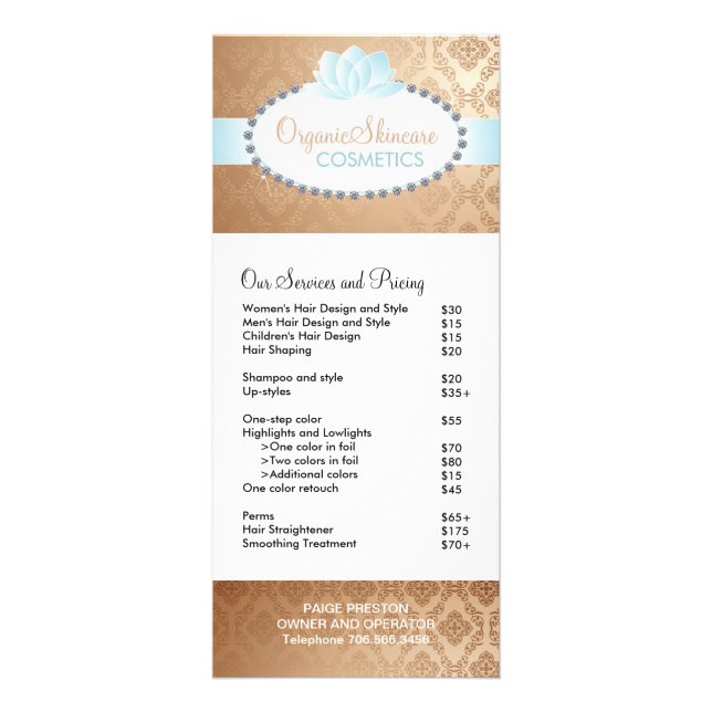 Cosmetics and Salon Price List & Rack Card (Front)