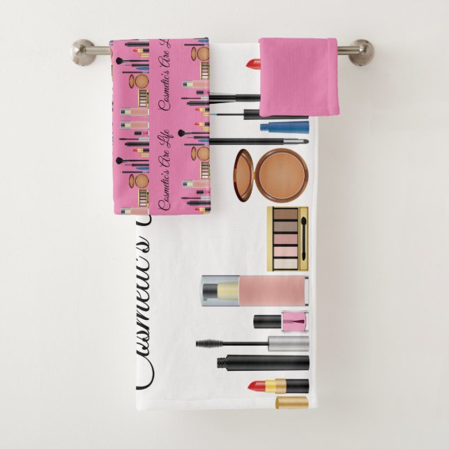 Cosmetics Are Life Pretty Pink Make Up Bath Towel Set (Insitu)