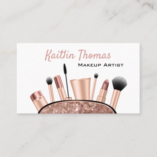 Cosmetics Bag of Brushes  Utensils Makeup Artist Business Card