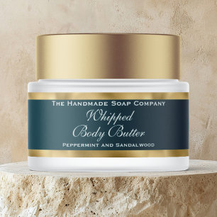 Cosmetics Body Butter Gold Foil & Teal Jar Wrap Around Label