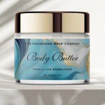 Cosmetics Body Butter Jar Label Blue Marble & Gold