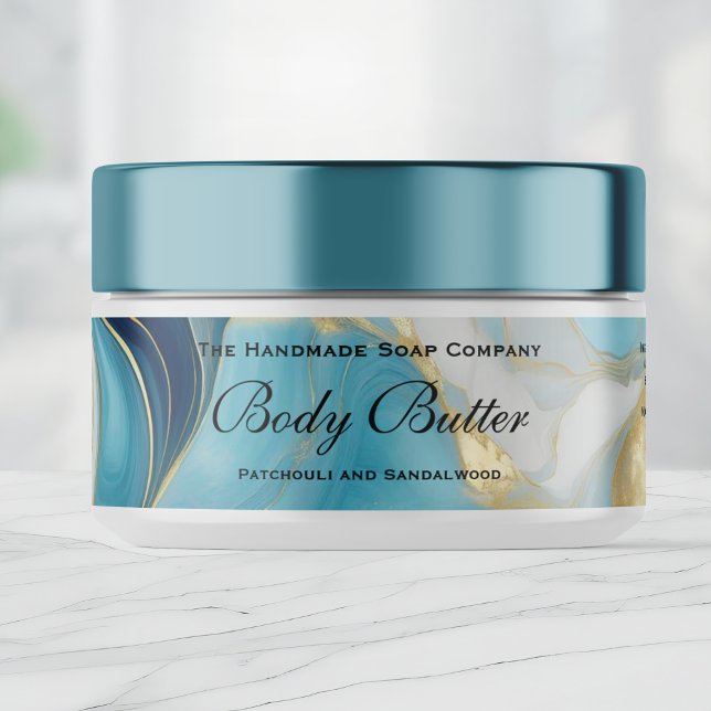 Cosmetics Body Butter Jar Label Blue Marble & Gold (Creator Uploaded)