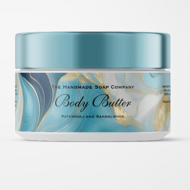 Cosmetics Body Butter Jar Label Blue Marble & Gold (Creator Uploaded)