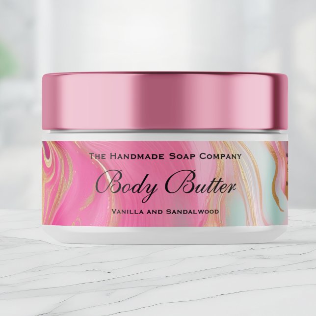 Cosmetics Body Butter Jar Label Pink Marble & Gold (Creator Uploaded)
