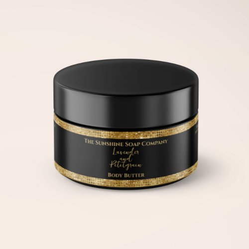 Cosmetics Jar Label _ Black and Gold Glitter