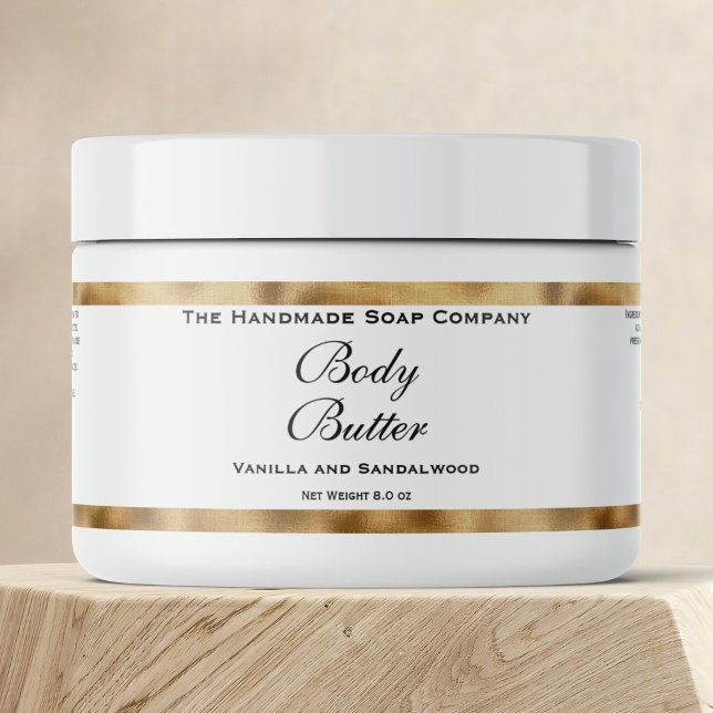 Cosmetics Jar Label - White and Faux Woven Gold (Creator Uploaded)