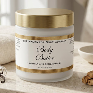 Cosmetics Jar Label - White and Faux Woven Gold