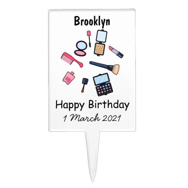 Cosmetics / make-up cartoon illustration cake topper (Front)