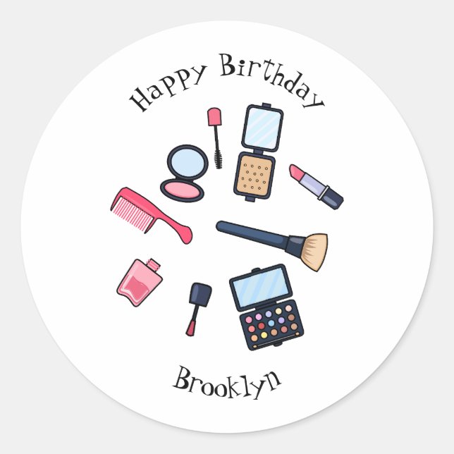 Cosmetics / make-up cartoon illustration classic round sticker (Front)