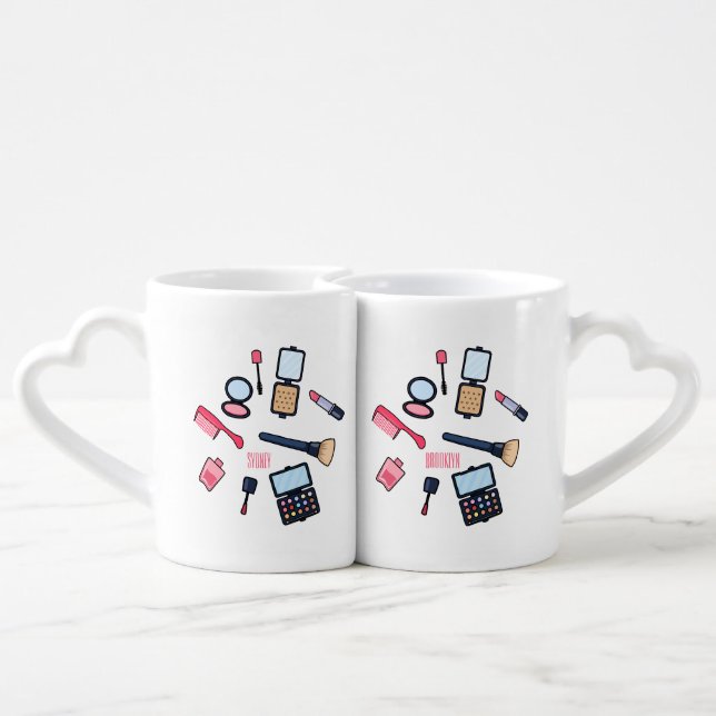 Cosmetics / make-up cartoon illustration coffee mug set (Back Nesting)
