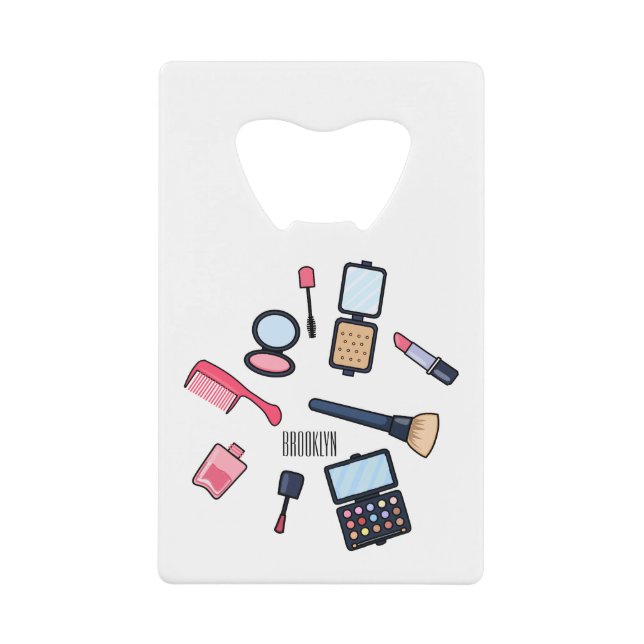 Cosmetics / make-up cartoon illustration credit card bottle opener (Front)