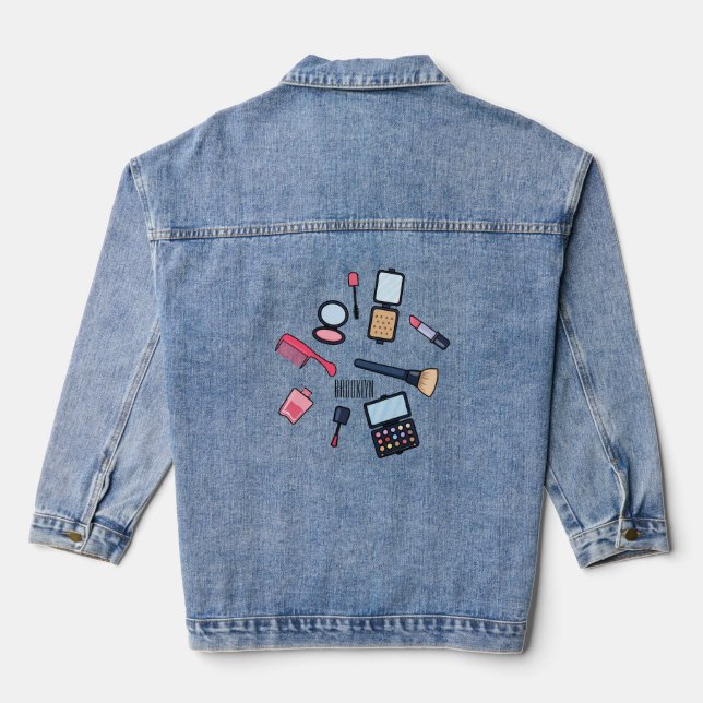 Cosmetics / make-up cartoon illustration denim jacket (Back)