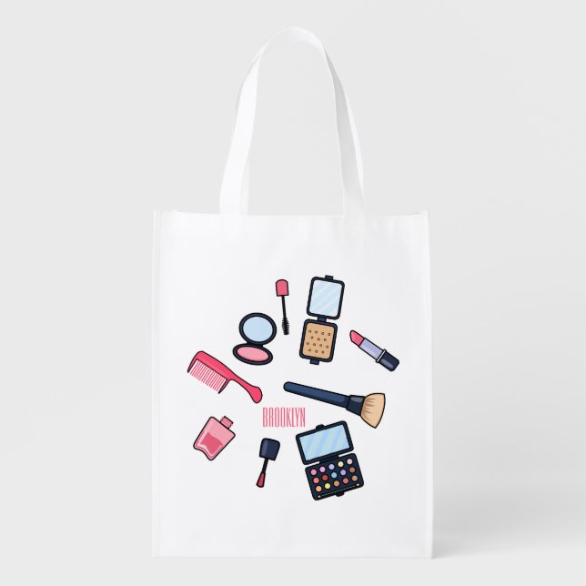 Cosmetics / make-up cartoon illustration grocery bag (Front)