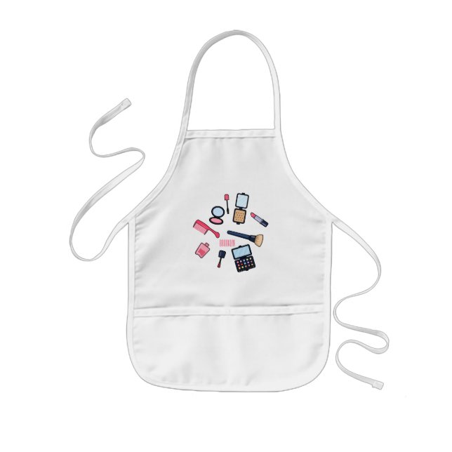 Cosmetics / make-up cartoon illustration kids' apron (Front)