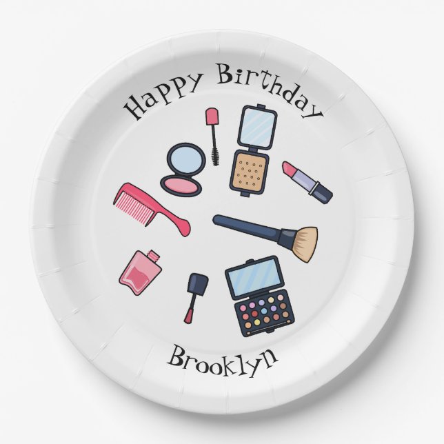 Cosmetics / make-up cartoon illustration paper plates (Front)