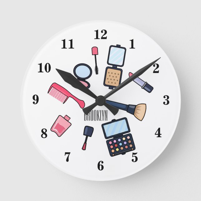 Cosmetics / make-up cartoon illustration round clock (Front)