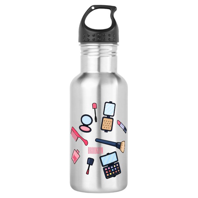 Cosmetics / make-up cartoon illustration stainless steel water bottle (Front)