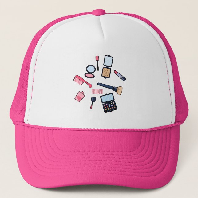 Cosmetics / make-up cartoon illustration trucker hat (Front)