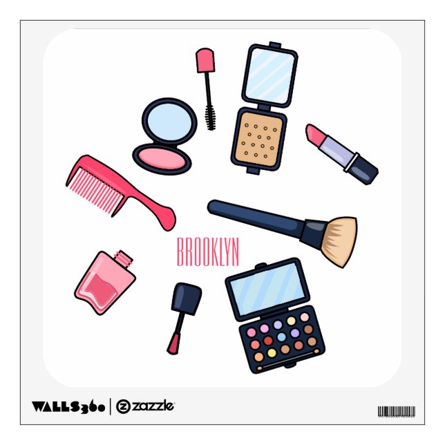 Cosmetics / make-up cartoon illustration wall decal (Front)