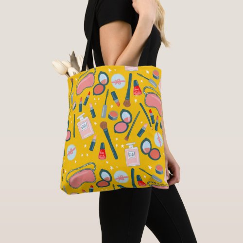 Cosmetics makeup pattern yellow Tote Bag