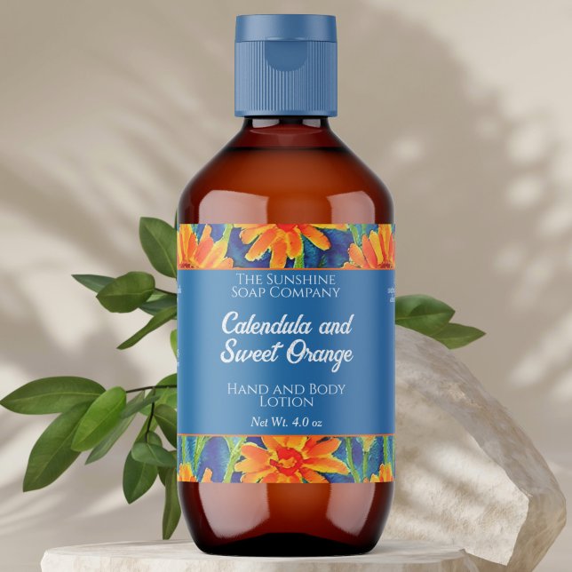 Cosmetics Packaging Label - Blue & Orange Flowers (Creator Uploaded)