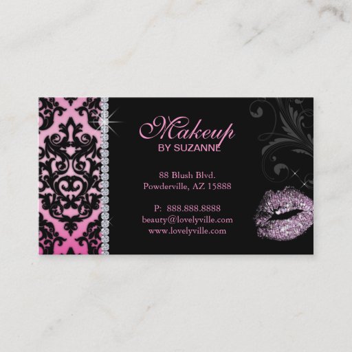 Customizable Cosmetologist Business Card Damask Glitter Pink