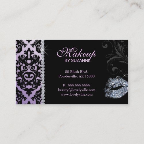 Cosmetologist Business Card Damask Glitter Purple