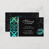 Cosmetologist Business Card Damask Glitter Teal (Front/Back)